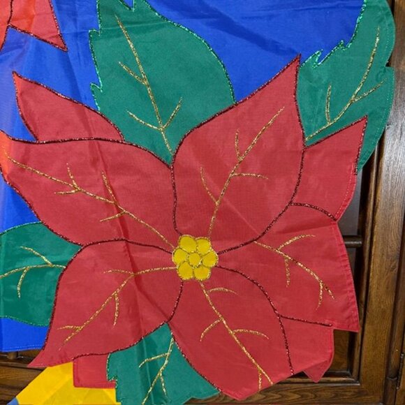 Set of 2 Jetmax Interntl Poinsettia & Reindeer Christmas Nylon Christmas Flags - Picture 3 of 13